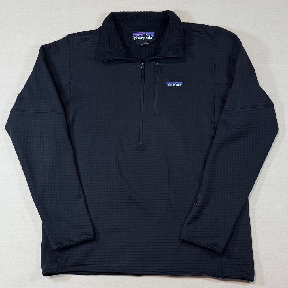 Patagonia R1 Pullover Mens Large Black Grid Waffle Fleece Half Zip 40110
